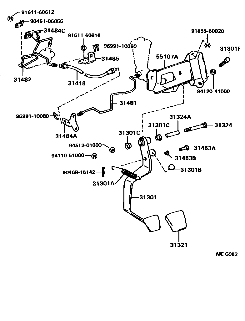 Toyota CAMRY 离合器踏板和挠性软管 EPC diagram — MCG052