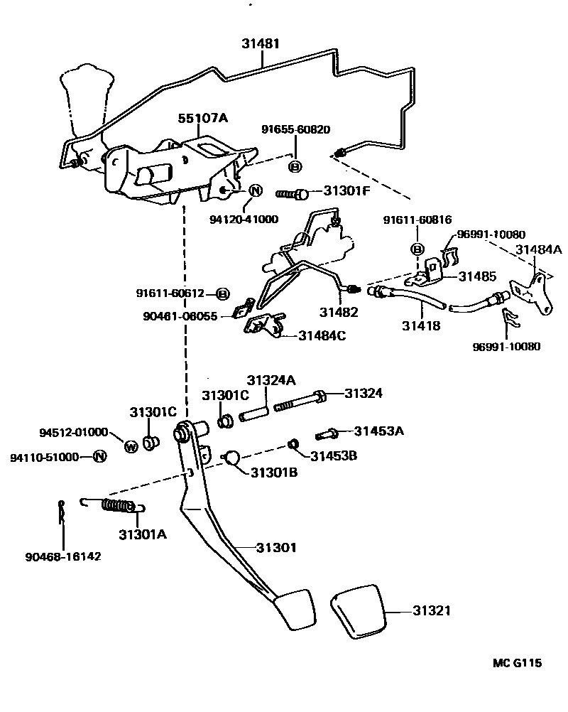 Toyota CAMRY 离合器踏板和挠性软管 EPC diagram — MCG115