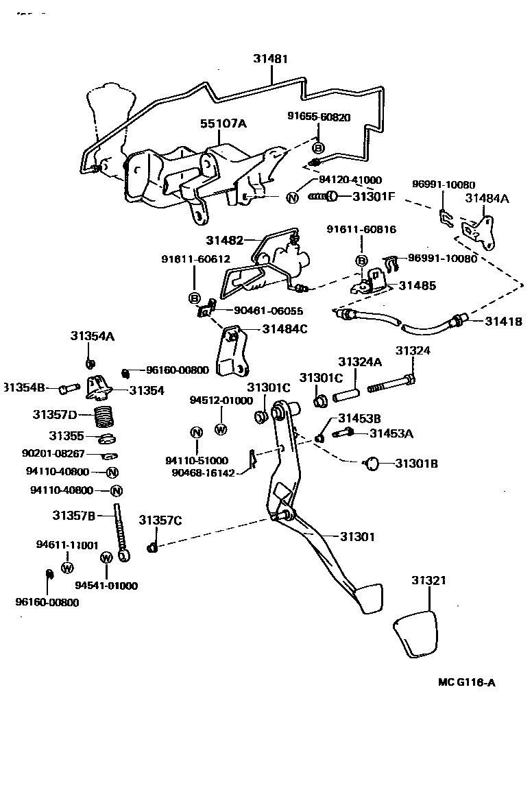 Toyota CAMRY 离合器踏板和挠性软管 EPC diagram — MCG116A