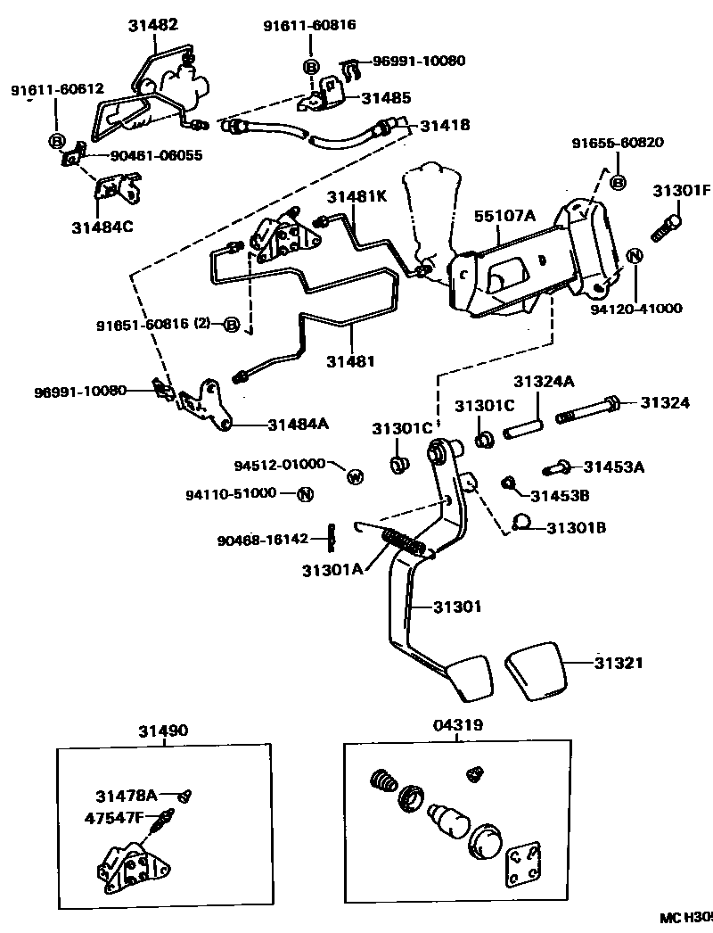 Toyota CAMRY 离合器踏板和挠性软管 EPC diagram — MCH305