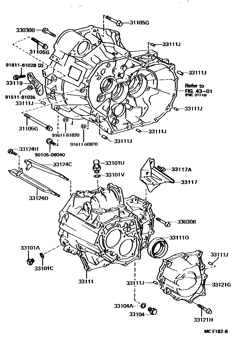 Toyota CAMRY 离合器壳和变速器壳(MTM) EPC diagram — MCE182B