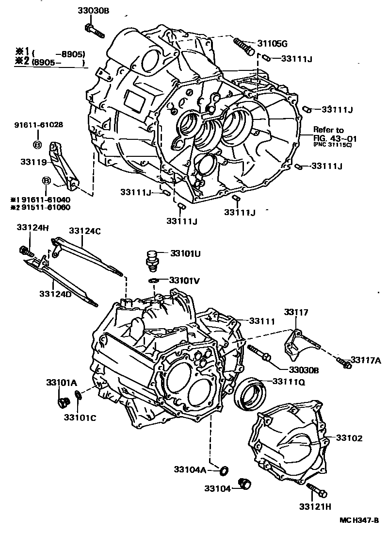 Toyota CAMRY 离合器壳和变速器壳(MTM) EPC diagram — MCH347B