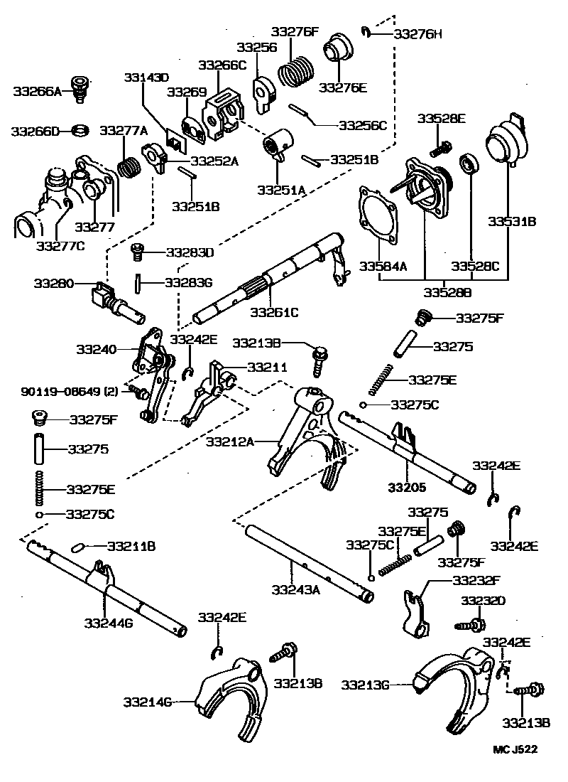 Toyota CAMRY 换档拨叉和换档杆轴(MTM) EPC diagram — MCJ522
