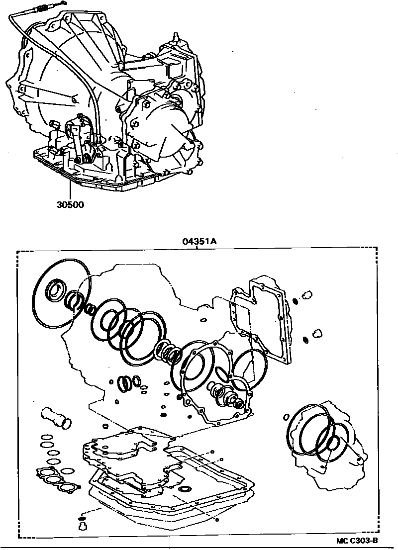Toyota CAMRY 传动桥或变速器总成和衬垫组件(ATM) EPC diagram — MCC303B