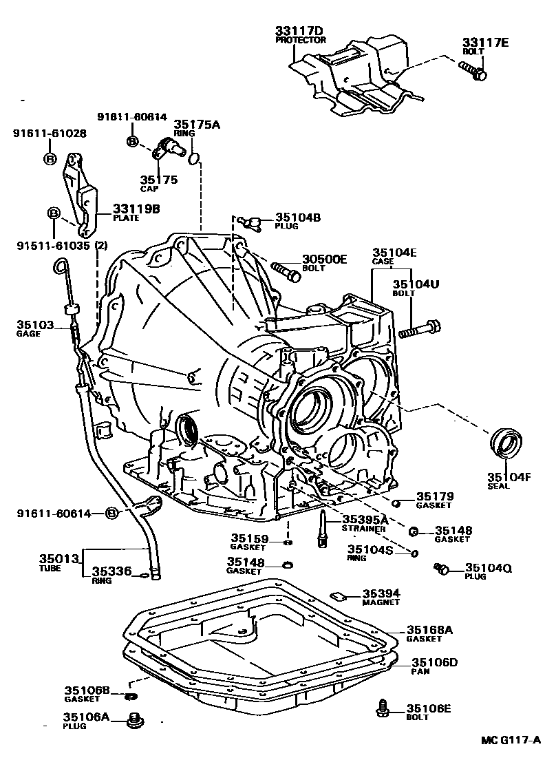 Toyota CAMRY 变速器壳和油底壳(ATM) EPC diagram — MCG117A