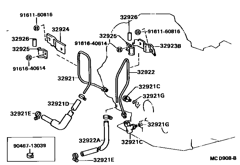 Toyota CAMRY 变速器油冷却器和配管(ATM) EPC diagram — MCD908B
