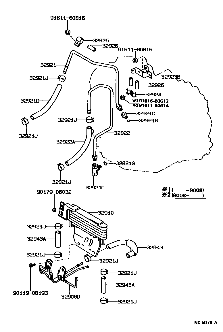 Toyota CAMRY 变速器油冷却器和配管(ATM) EPC diagram — NC5078A