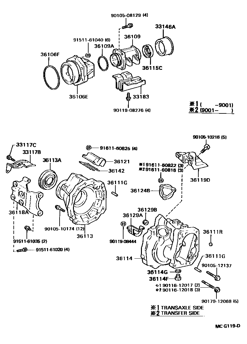 Toyota CAMRY Transfer Case & Extension Housing EPC diagram — MCG119D