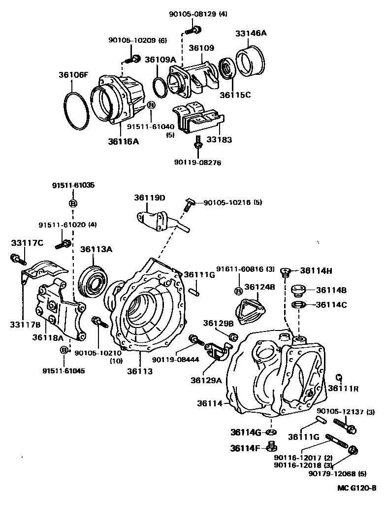 Toyota CAMRY Transfer Case & Extension Housing EPC diagram — MCG120B