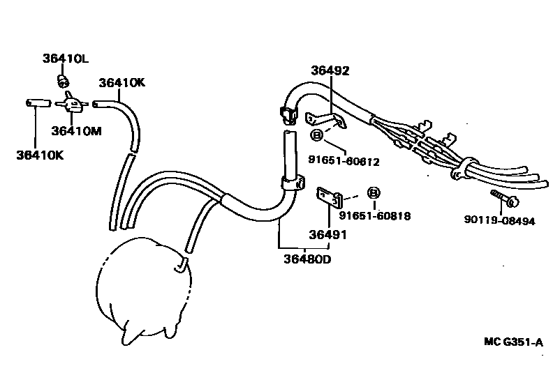 Toyota CAMRY 分动器真空管 EPC diagram — MCG351A