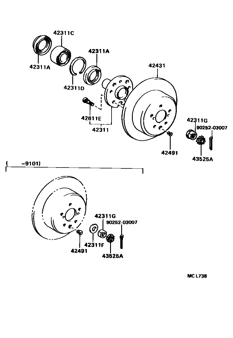 Toyota CAMRY 后桥半轴和后桥轮毂 EPC diagram — MCL738