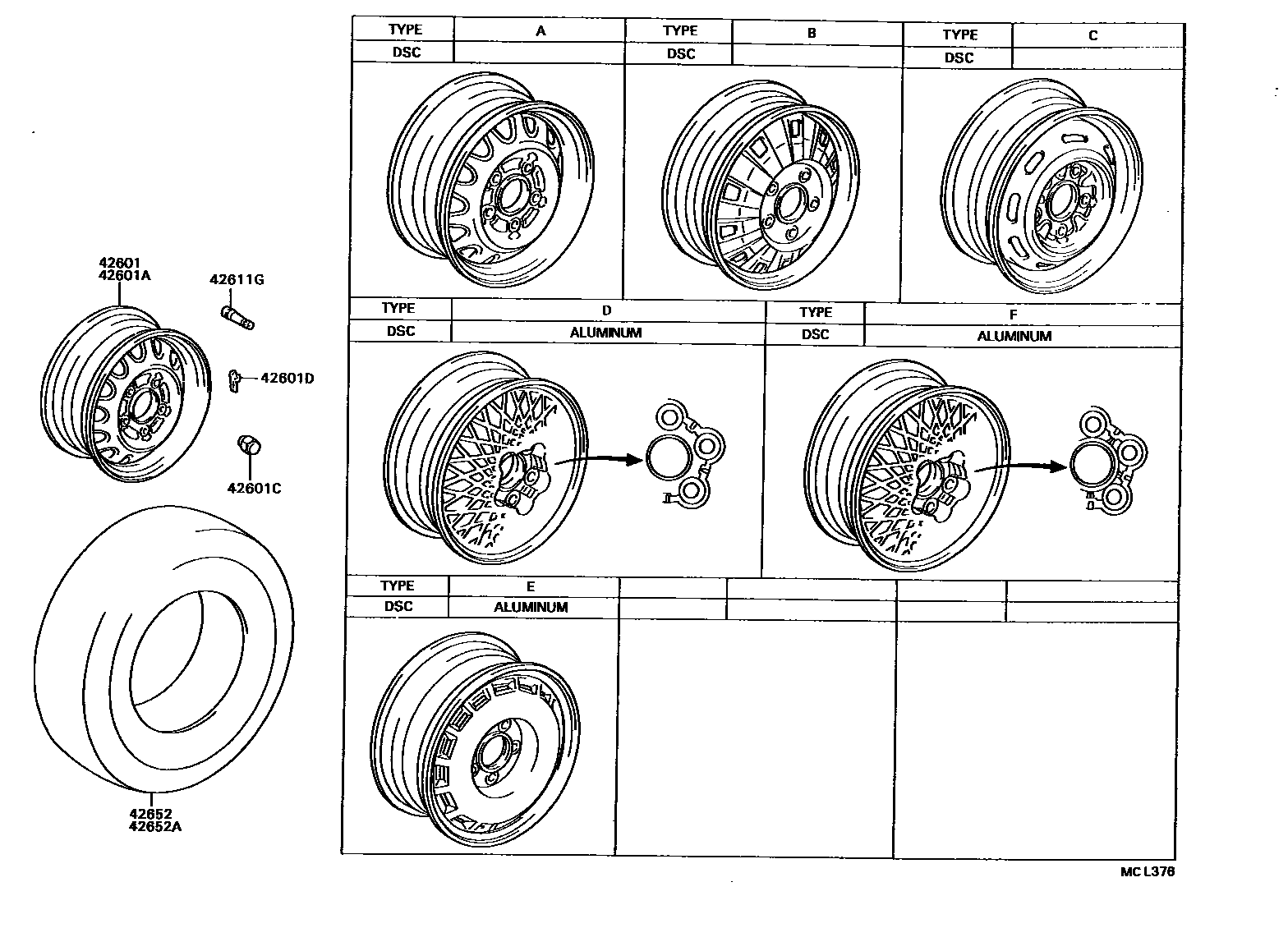 Toyota CAMRY 车轮和车轮盖 EPC diagram — MCL376