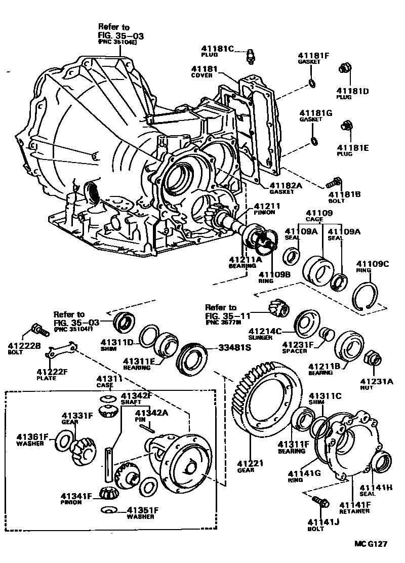Toyota CAMRY 前桥壳和差速器 EPC diagram — MCG127