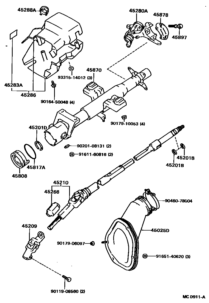 Toyota CAMRY Steering Column & Shaft EPC diagram — MCD911A