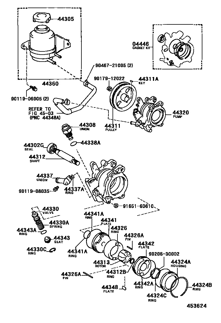 Toyota CAMRY 叶片泵和储油罐(动力转向) EPC diagram — 453624
