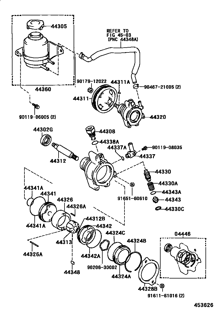 Toyota CAMRY 叶片泵和储油罐(动力转向) EPC diagram — 453626