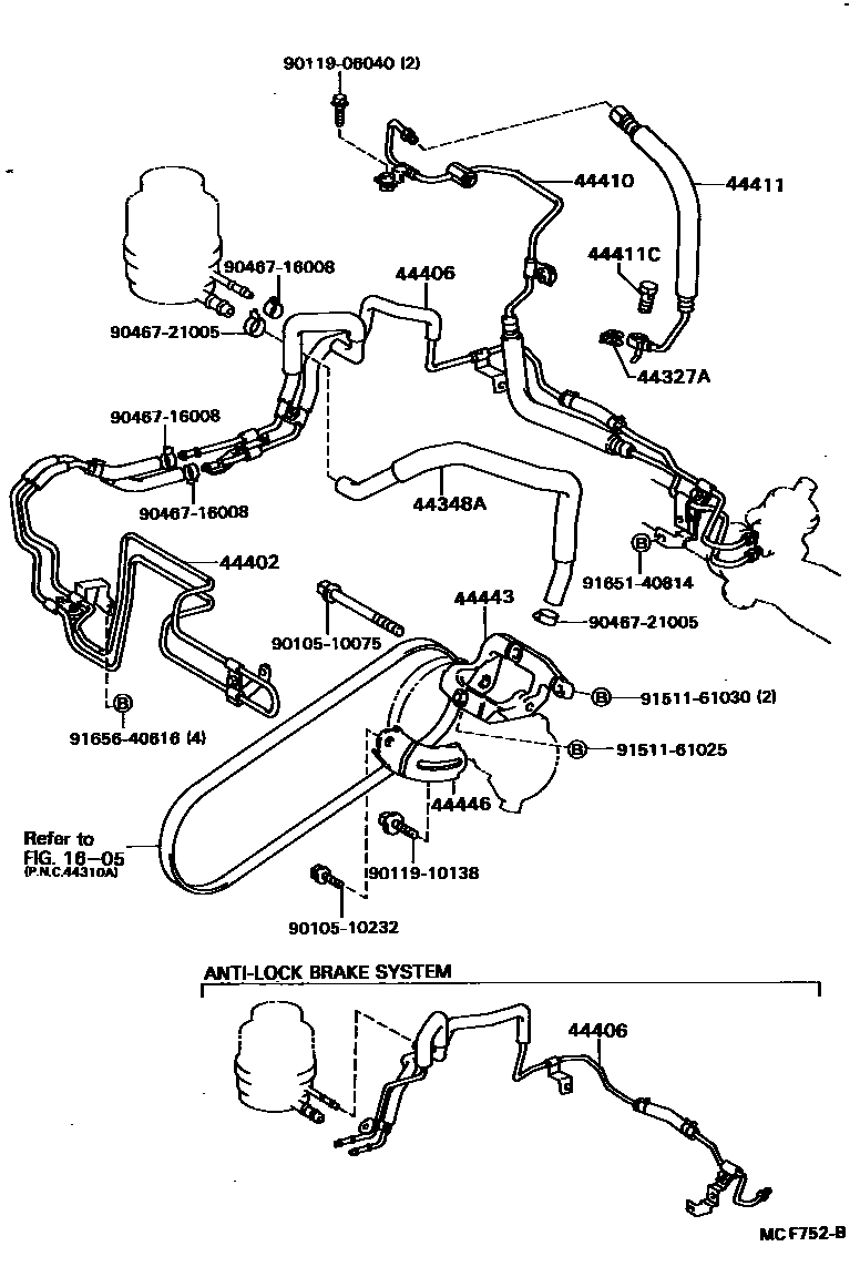 Toyota CAMRY 动力转向配管 EPC diagram — MCF752B