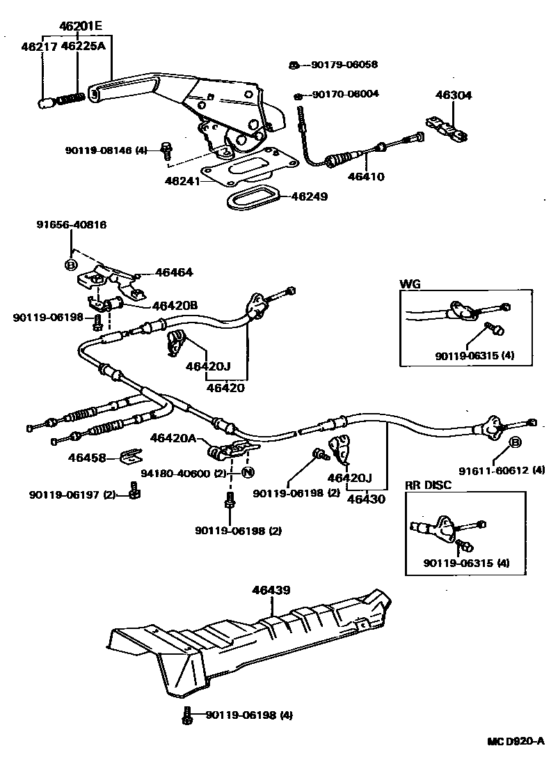 Toyota CAMRY Parking Brake & Cable EPC diagram — MCD920A