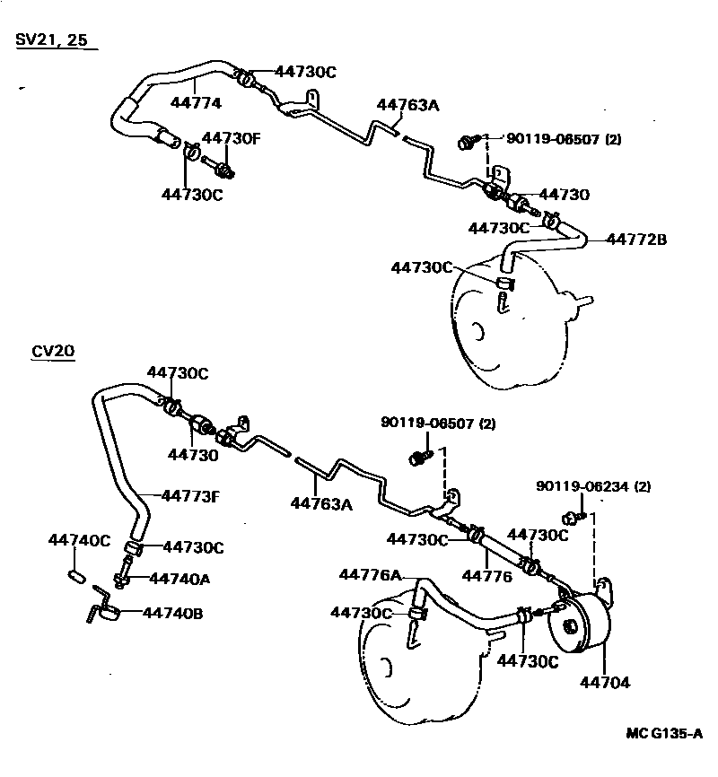 Toyota CAMRY 制动助力器和真空管 EPC diagram — MCG135A