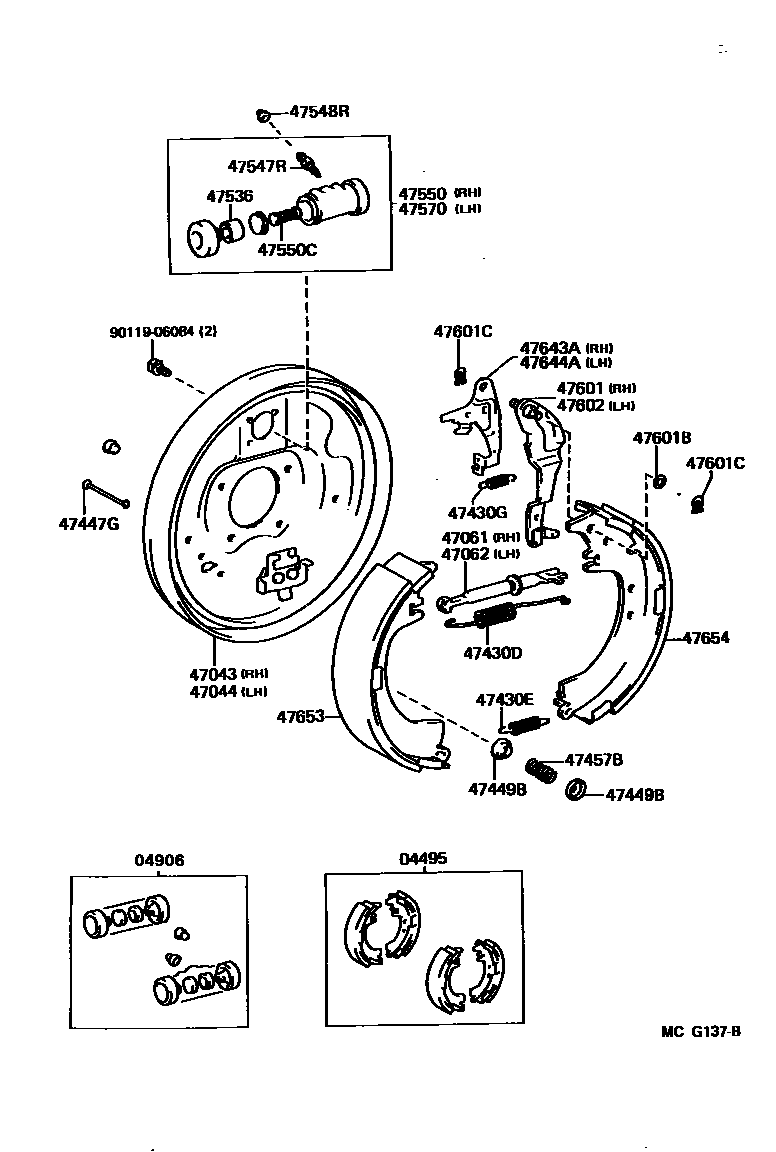 Toyota CAMRY 后鼓式制动器分泵和底板 EPC diagram — MCG137B