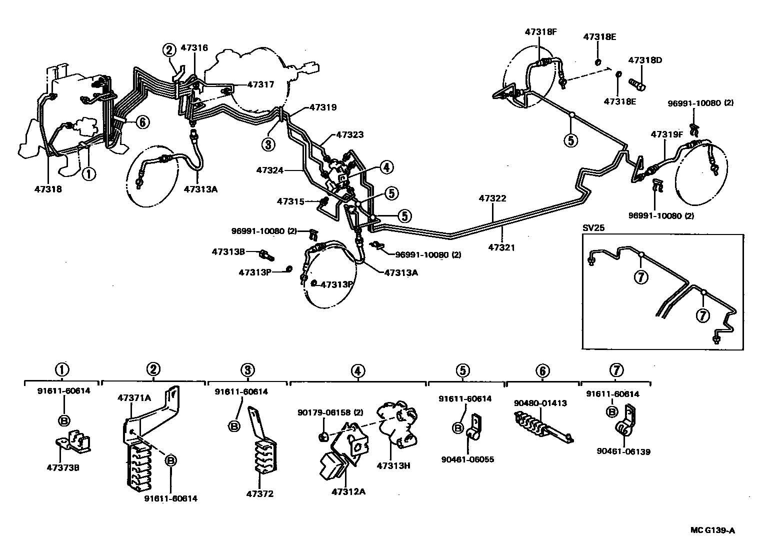 Toyota CAMRY 制动配管和卡箍 EPC diagram — MCG139A