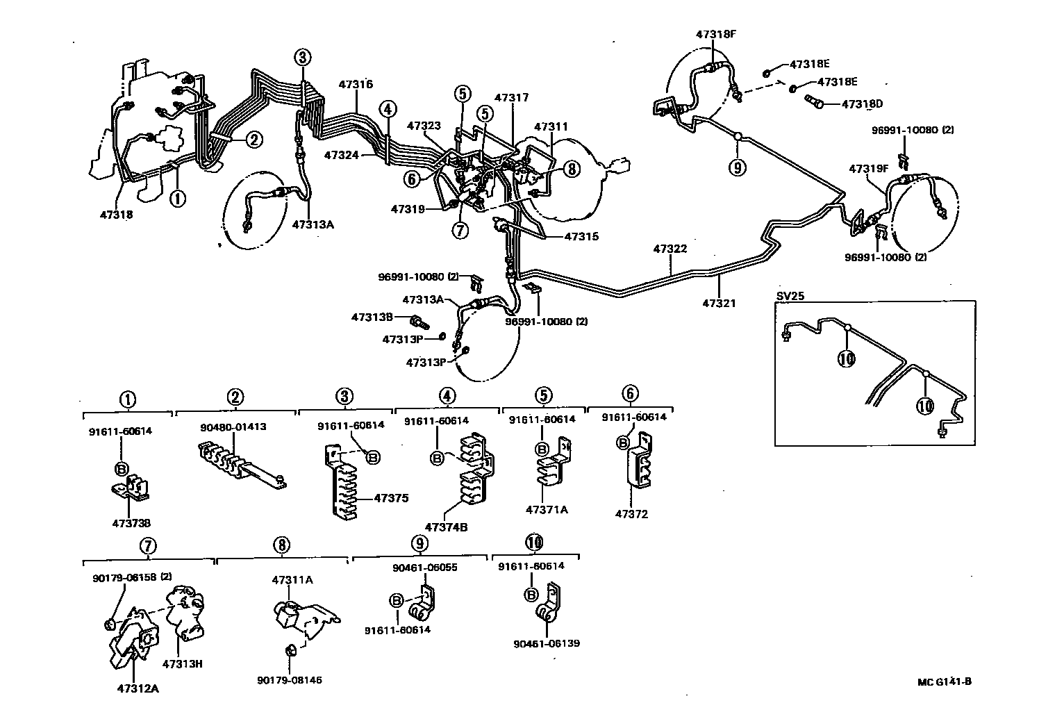 Toyota CAMRY 制动配管和卡箍 EPC diagram — MCG141B