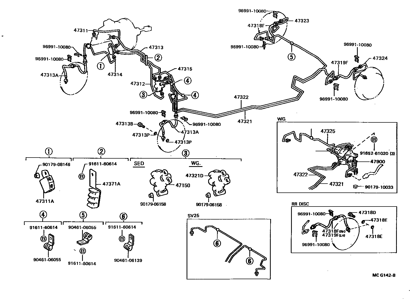 Toyota CAMRY 制动配管和卡箍 EPC diagram — MCG142B