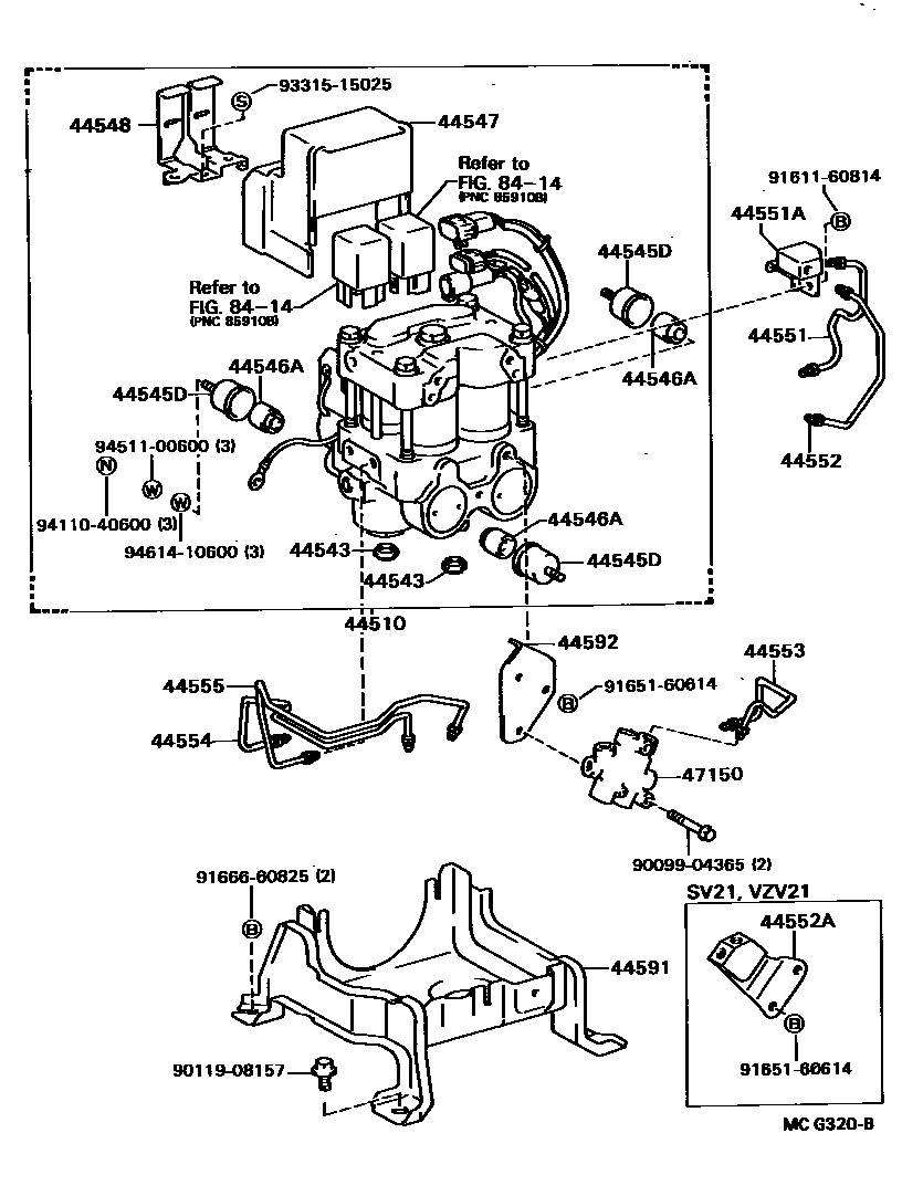 Toyota CAMRY 制动配管和卡箍 EPC diagram — MCG320B