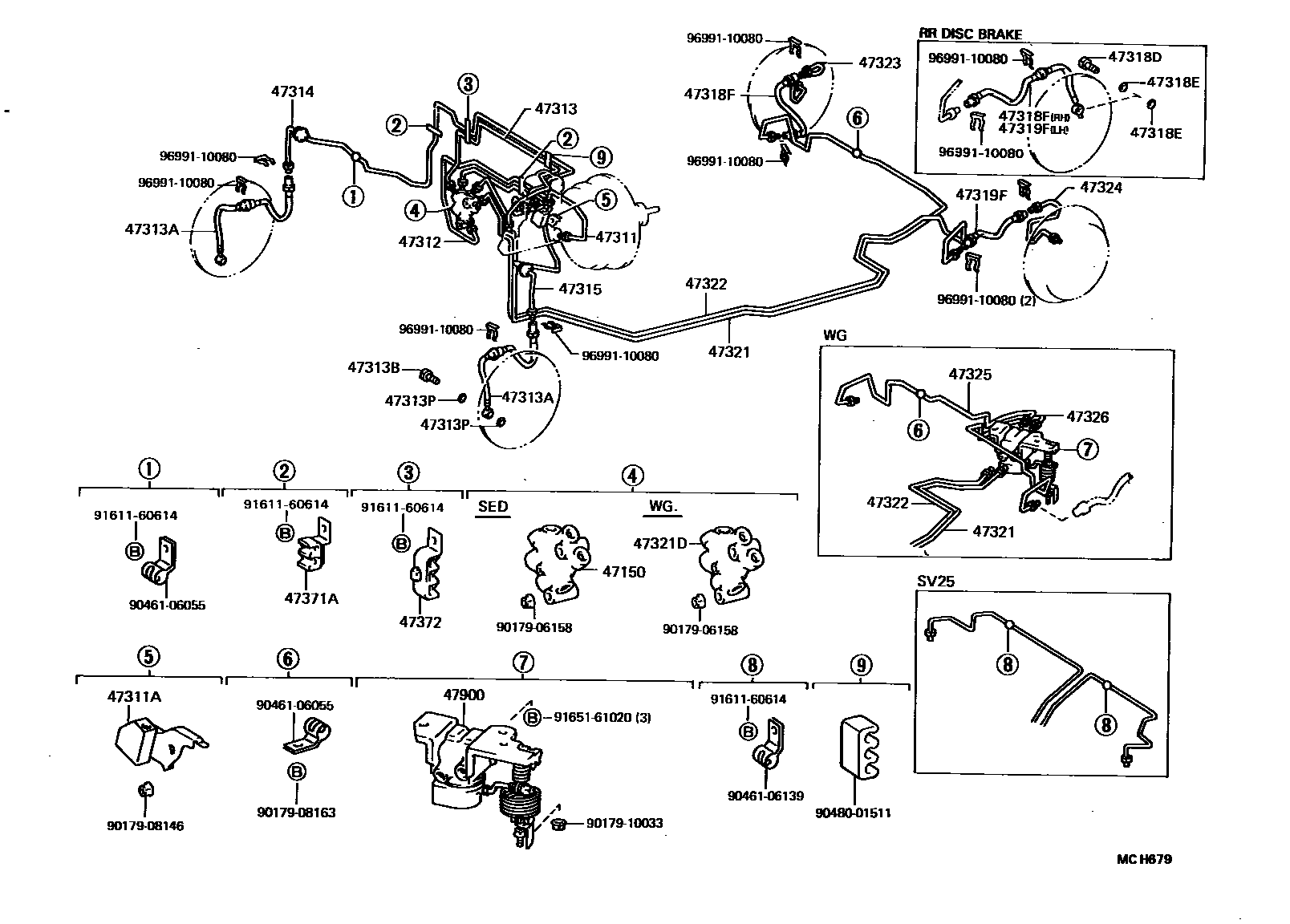 Toyota CAMRY 制动配管和卡箍 EPC diagram — MCH679
