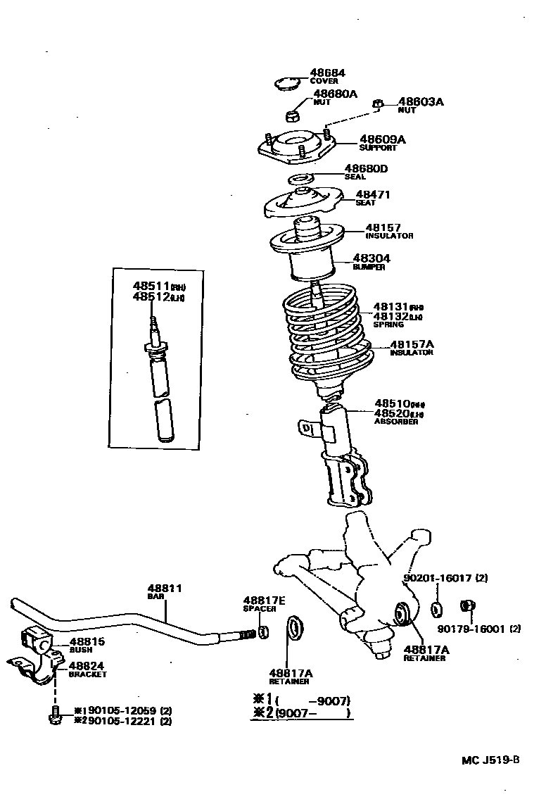Toyota CAMRY Front Spring & Shock Absorber EPC diagram — MCJ519B