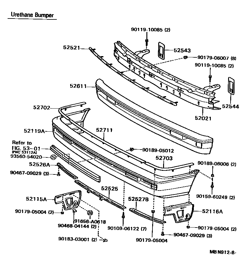 Toyota CAMRY 前保险杠及附件 EPC diagram — MBN912B