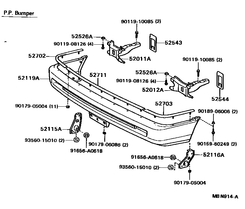Toyota CAMRY 前保险杠及附件 EPC diagram — MBN914A