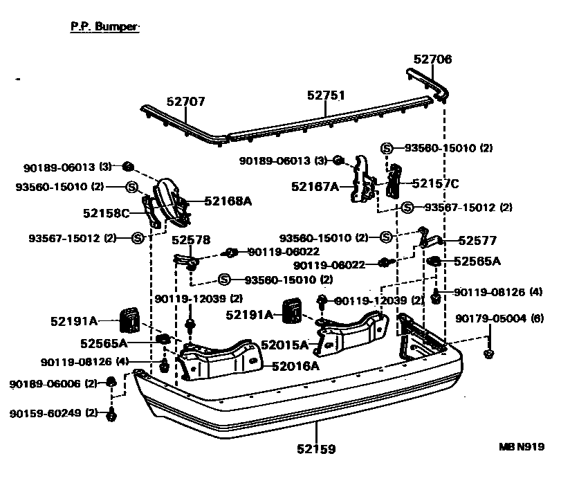 Toyota CAMRY 后保险杠及附件 EPC diagram — MBN919