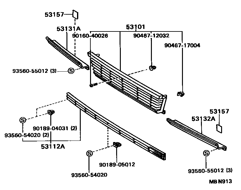 Toyota CAMRY radiator grille EPC diagram — MBN913