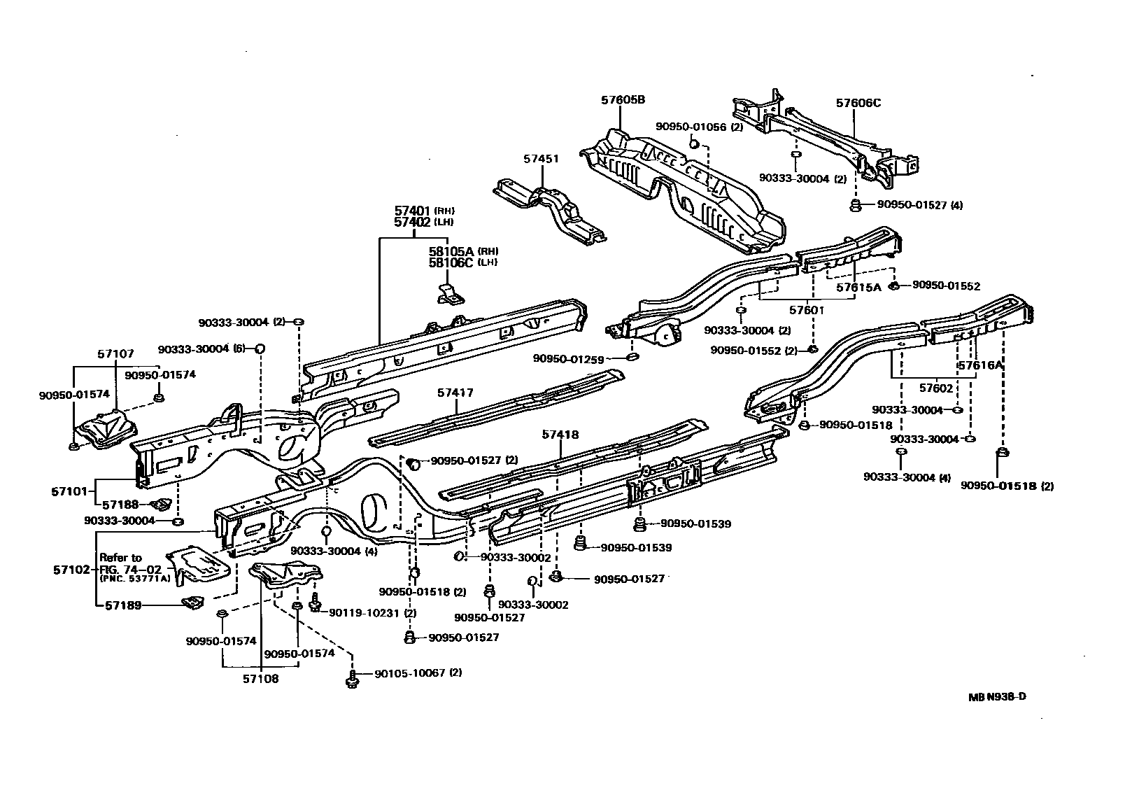 Toyota CAMRY Floor stringers EPC diagram — MBN938D