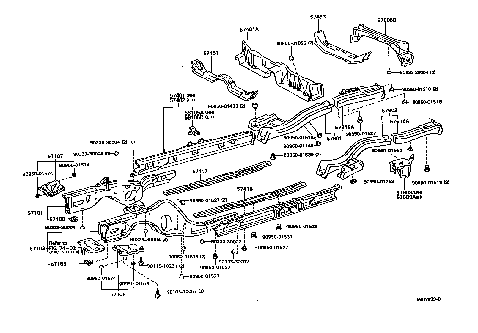 Toyota CAMRY Floor stringers EPC diagram — MBN939D