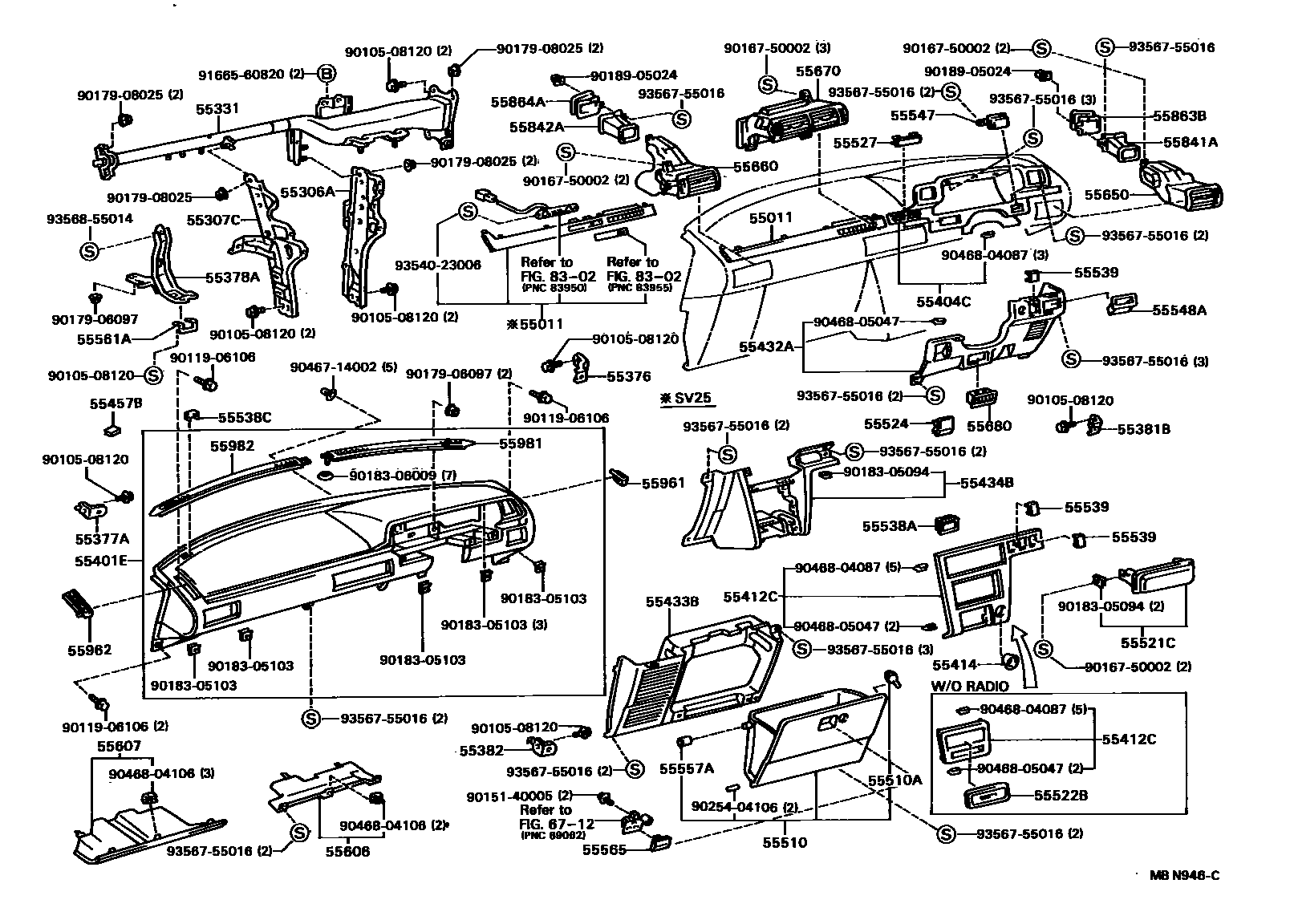 Toyota CAMRY 仪表板和手套箱 EPC diagram — MBN946C