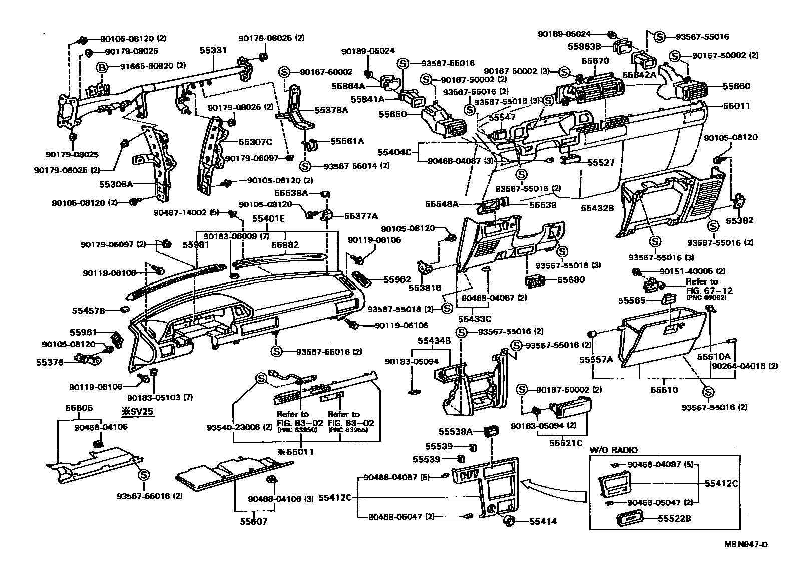 Toyota CAMRY 仪表板和手套箱 EPC diagram — MBN947D