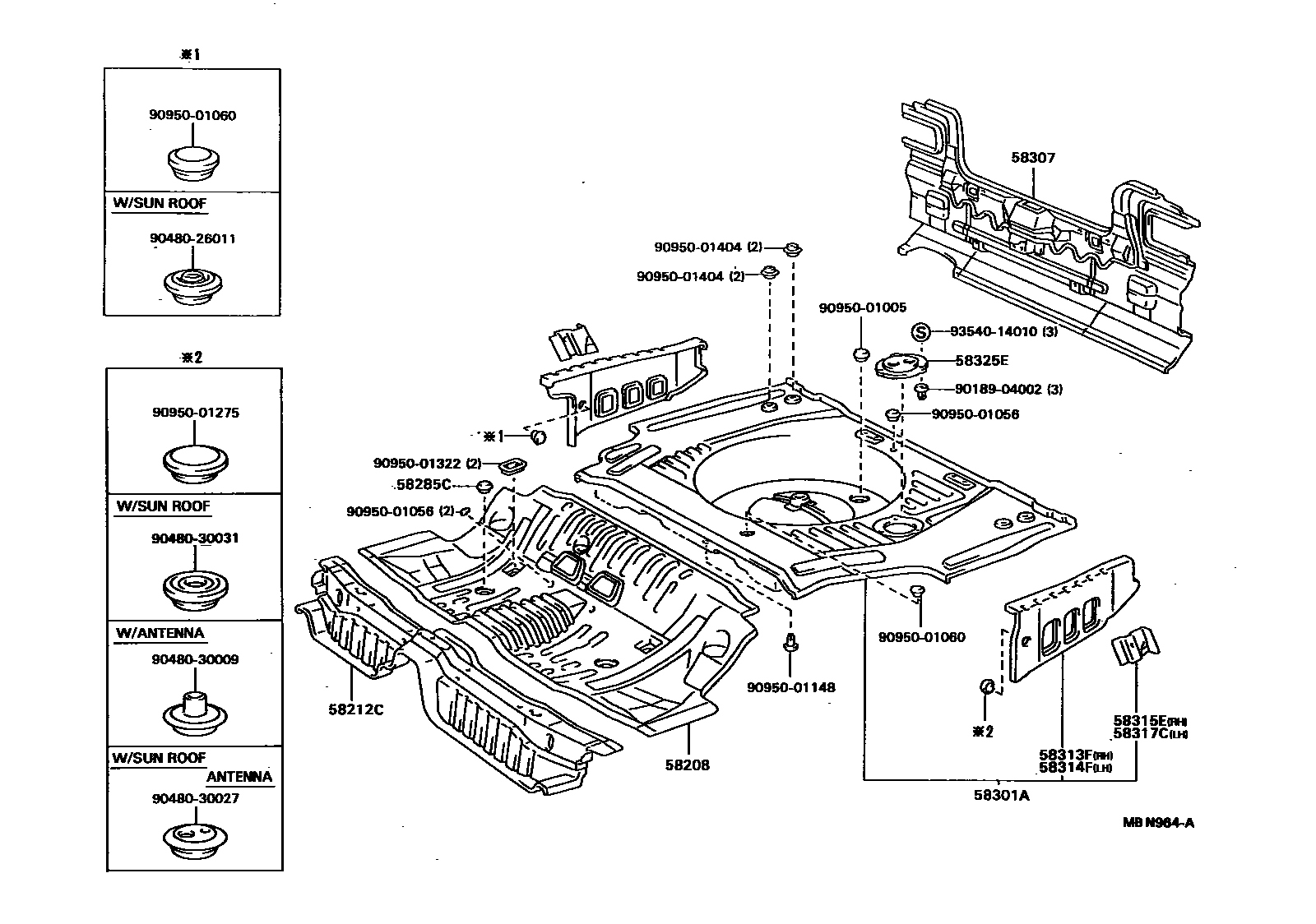 Toyota CAMRY 浅盘形地板和车身下背板 EPC diagram — MBN964A