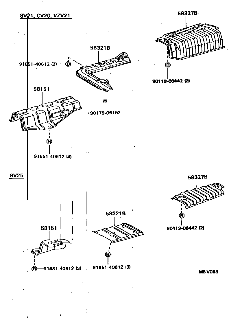 Toyota CAMRY 地板隔热垫 EPC diagram — MBV063