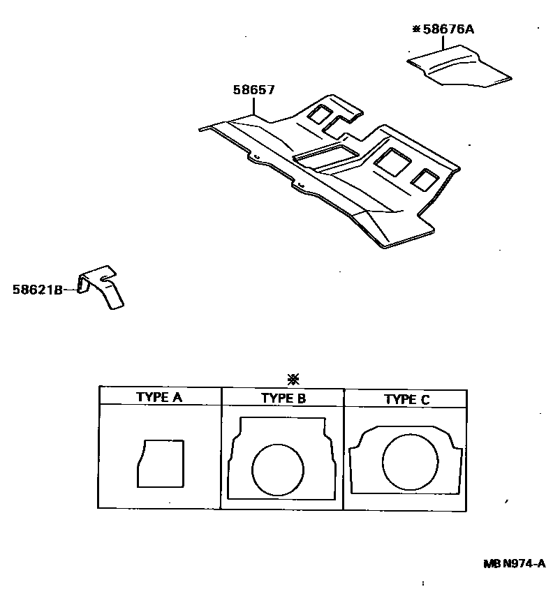 Toyota CAMRY 前围板消声板和地板消声垫 EPC diagram — MBN974A
