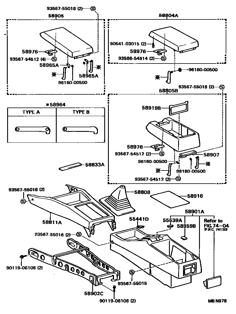 Toyota CAMRY 中央扶手箱和支架 EPC diagram — MBN978