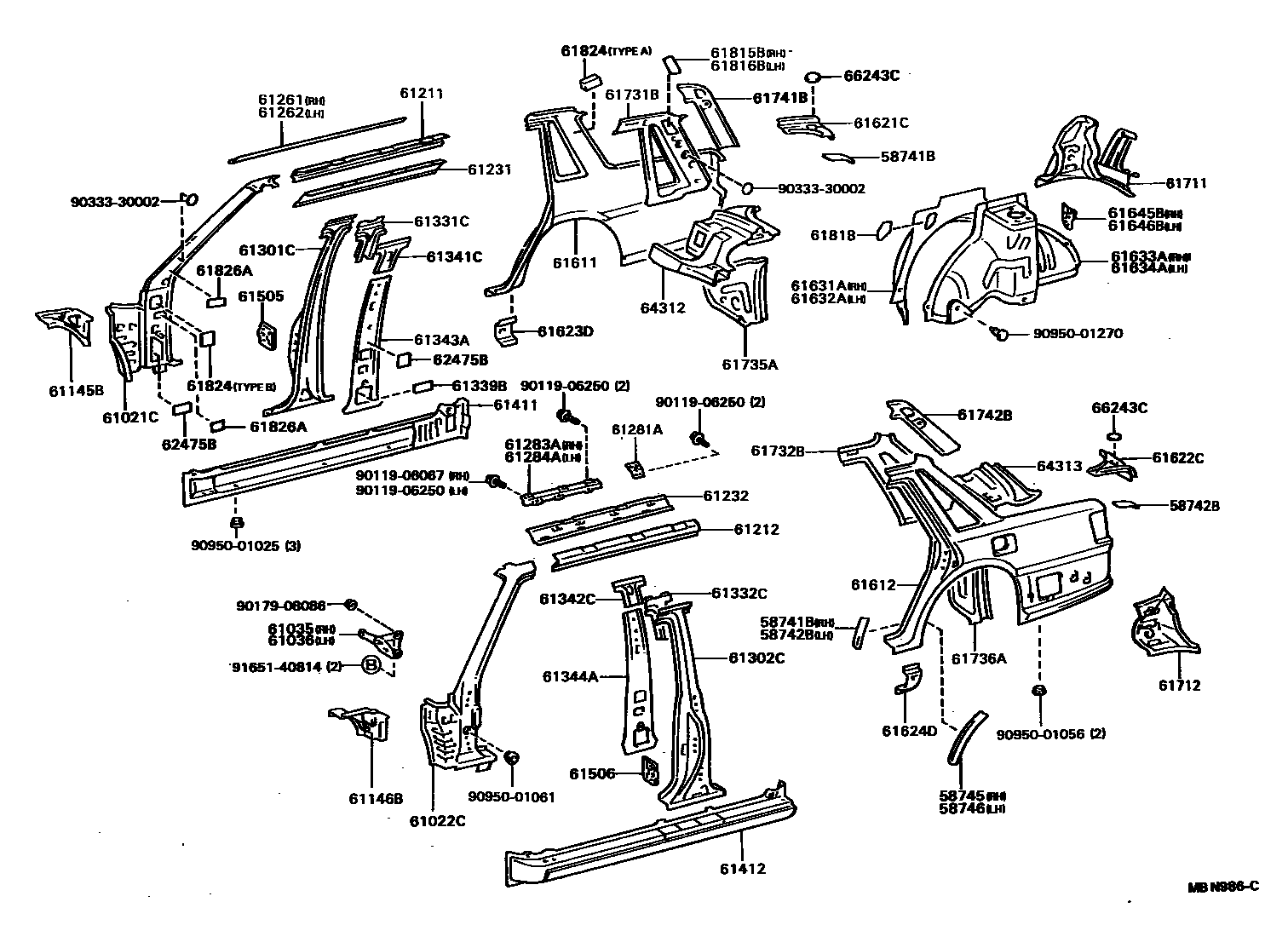 Toyota CAMRY 侧梁 EPC diagram — MBN986C