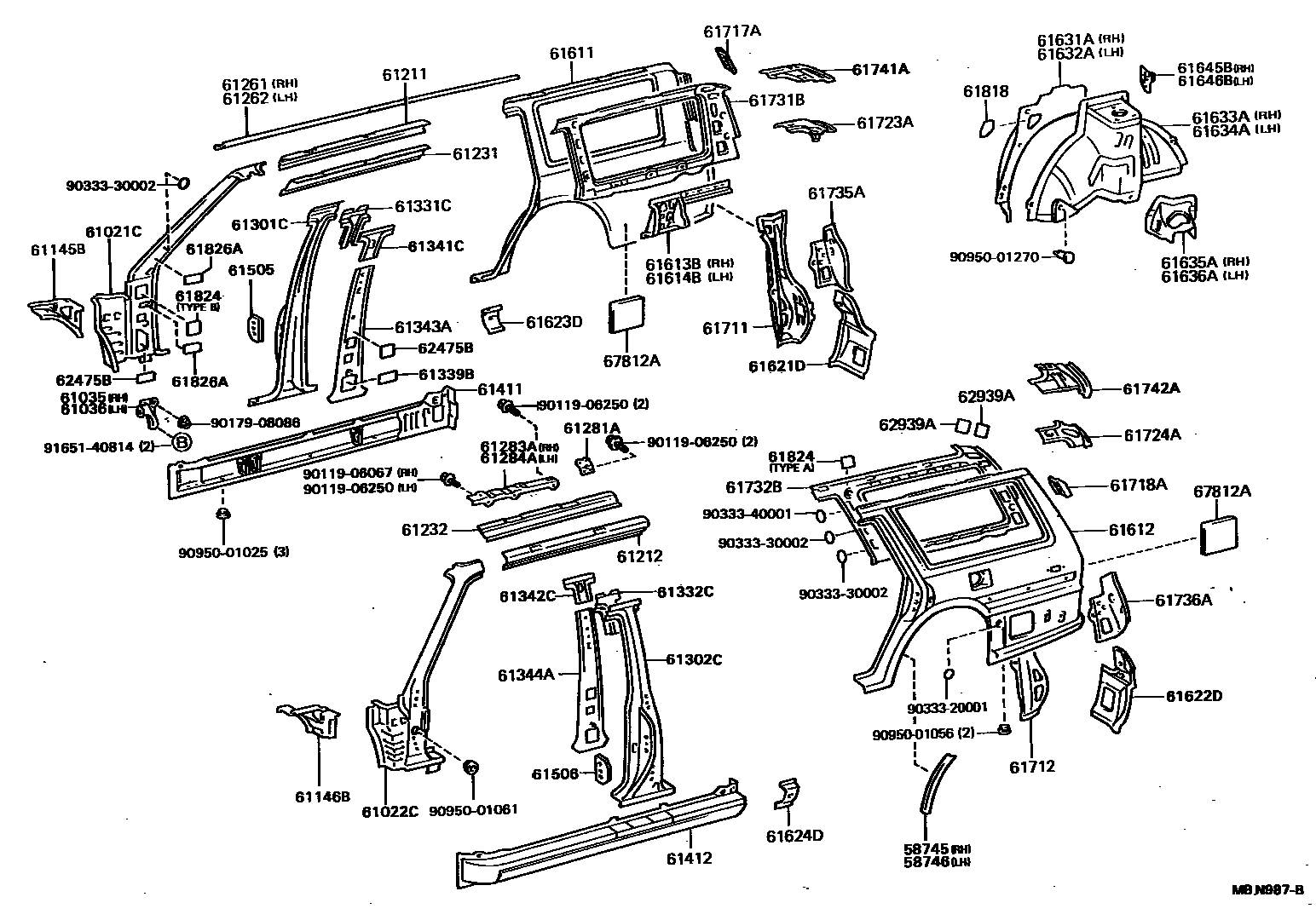 Toyota CAMRY 侧梁 EPC diagram — MBN987B