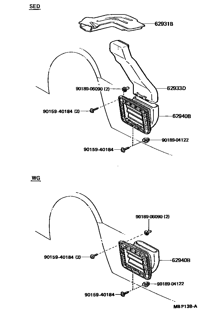 Toyota CAMRY 车侧通风装置 EPC diagram — MBP138A