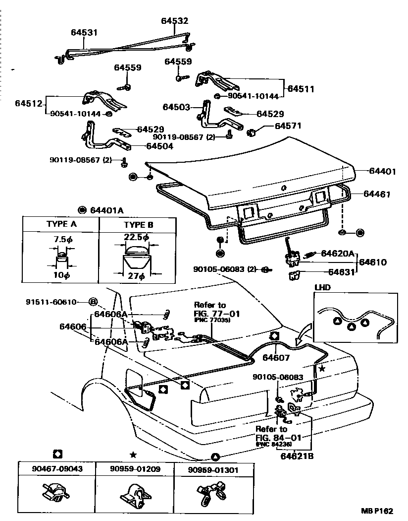 Toyota CAMRY 行李箱门和行李箱锁 EPC diagram — MBP162