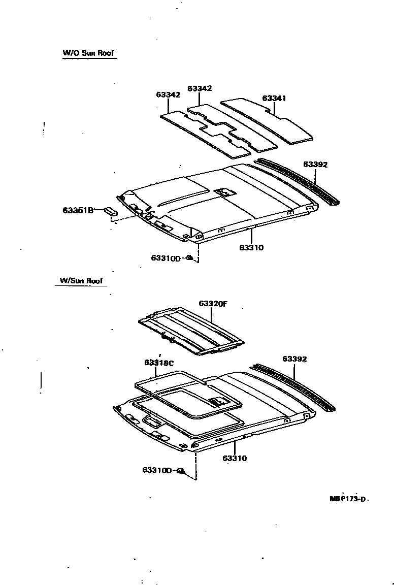 Toyota CAMRY 车顶内衬和消声垫 EPC diagram — MBP173D
