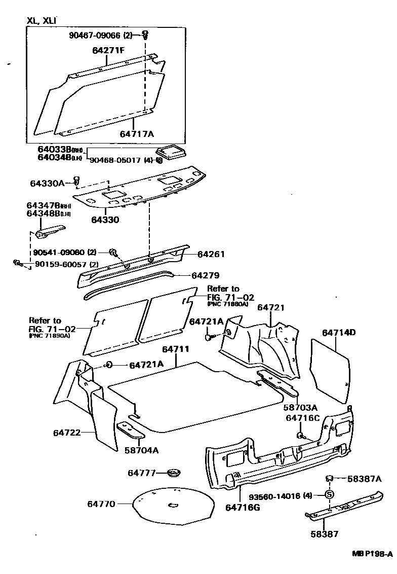Toyota CAMRY 杂物箱板和行李箱垫 EPC diagram — MBP198A