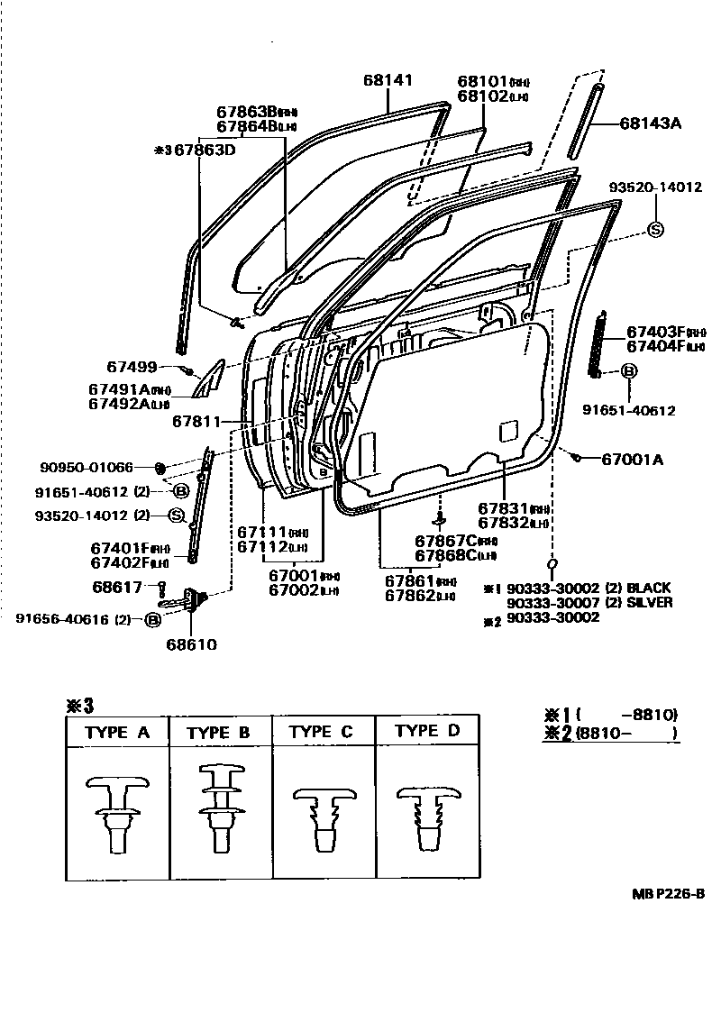 Toyota CAMRY 前门板和前门玻璃 EPC diagram — MBP226B
