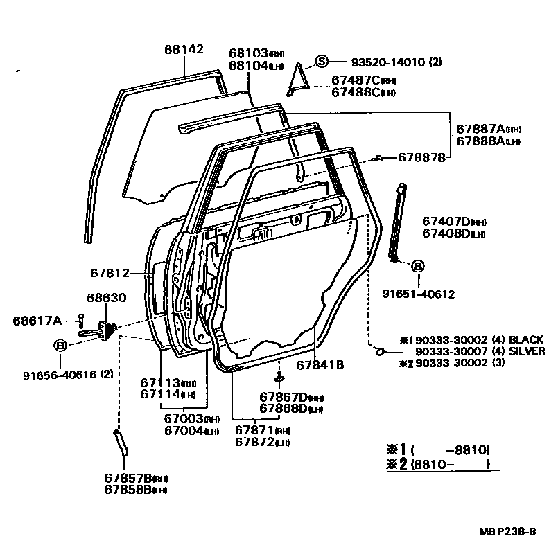 Toyota CAMRY 后门板和后门玻璃 EPC diagram — MBP238B